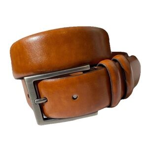 BOCONI NASHVILLE USA Brown Leather Belt Handcrafted Silver Tone Buckle Sz 38/95